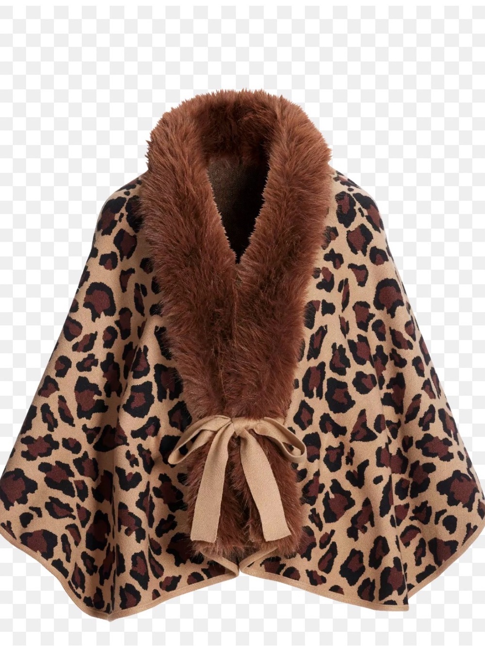 Boston Proper Leopard Print Sweater Wrap with Brown Faux-Fur Trim